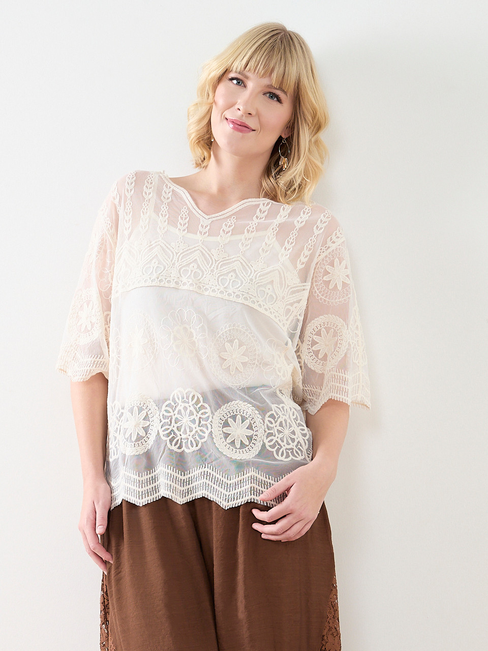 Lacy Caftan with Elbow-Length Sleeves