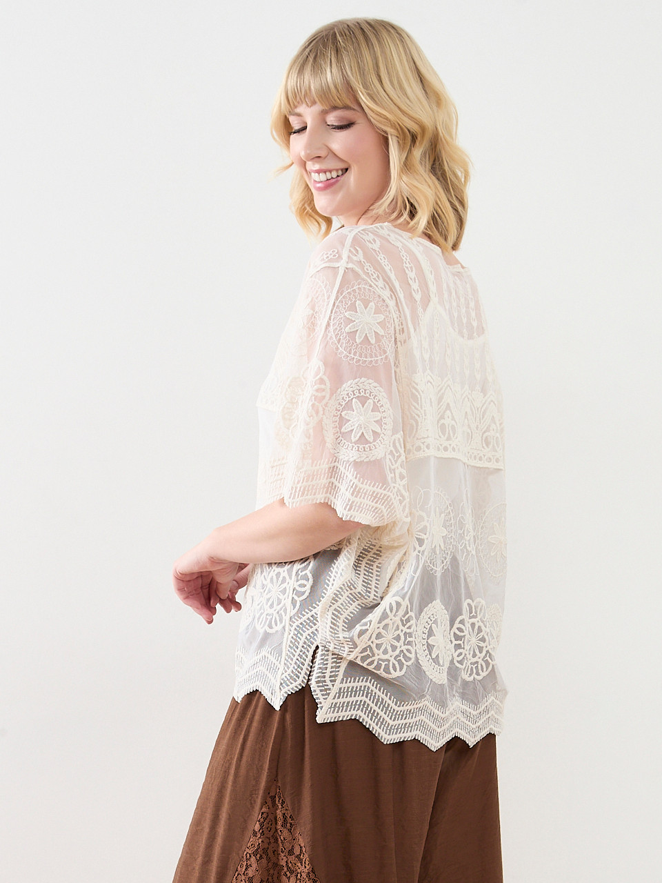 Lacy Caftan with Elbow-Length Sleeves