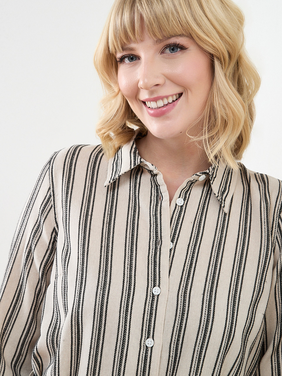 Linen Roll-Tab Sleeve Belted Dress