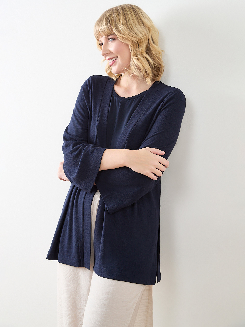 Long Sleeve Edge-To-Edge Textured Cardigan