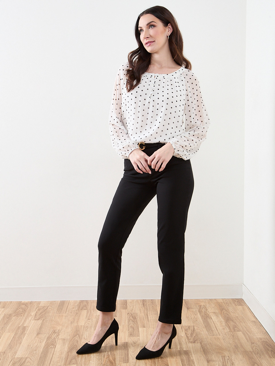 Long Sleeve Round Neck Chiffon Blouse