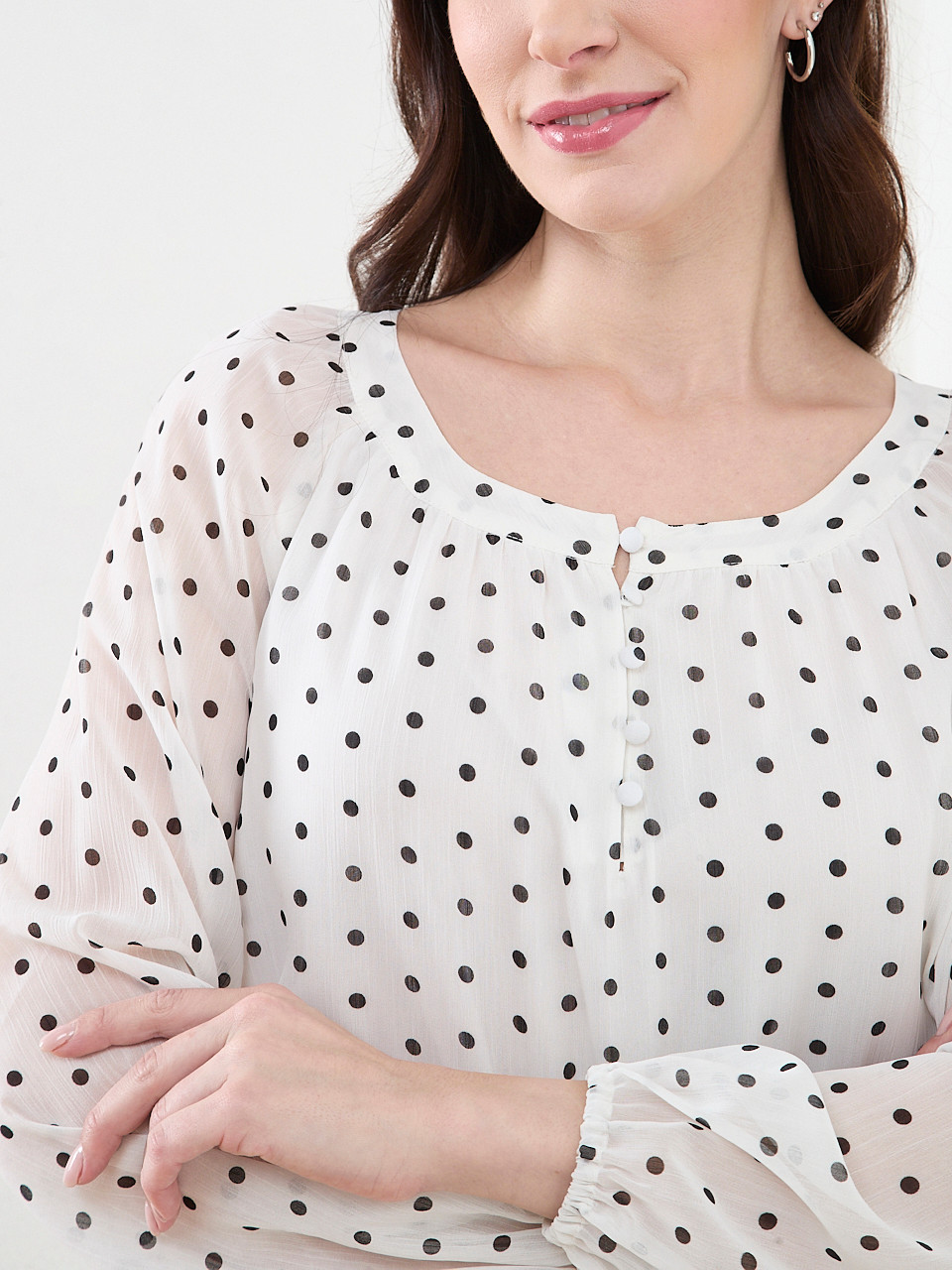 Long Sleeve Round Neck Chiffon Blouse