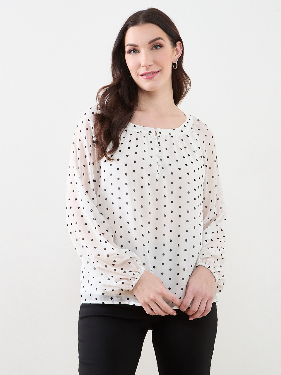 Long Sleeve Round Neck Chiffon Blouse