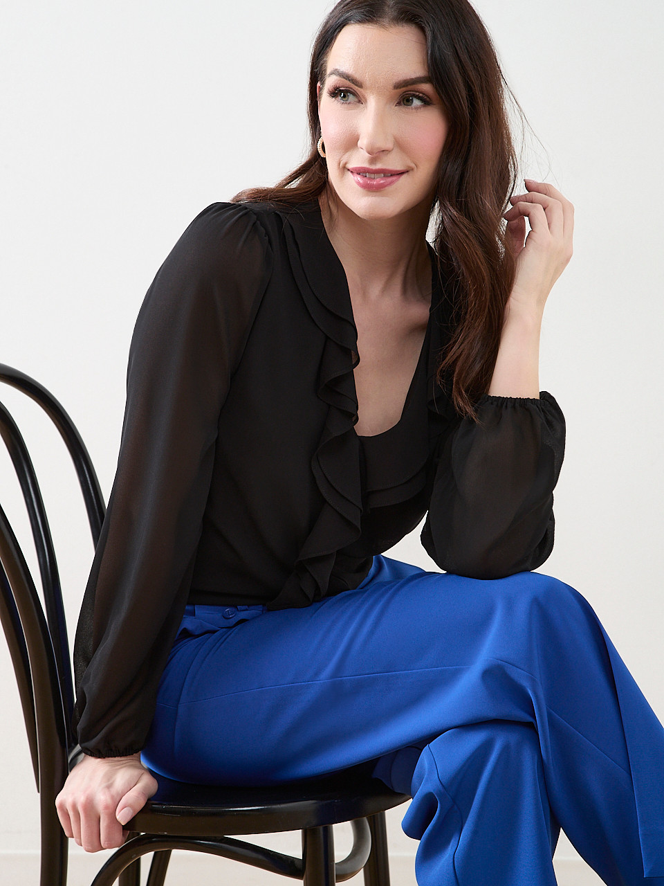 Long Sleeve Ruffle Front Blouse | Cleo