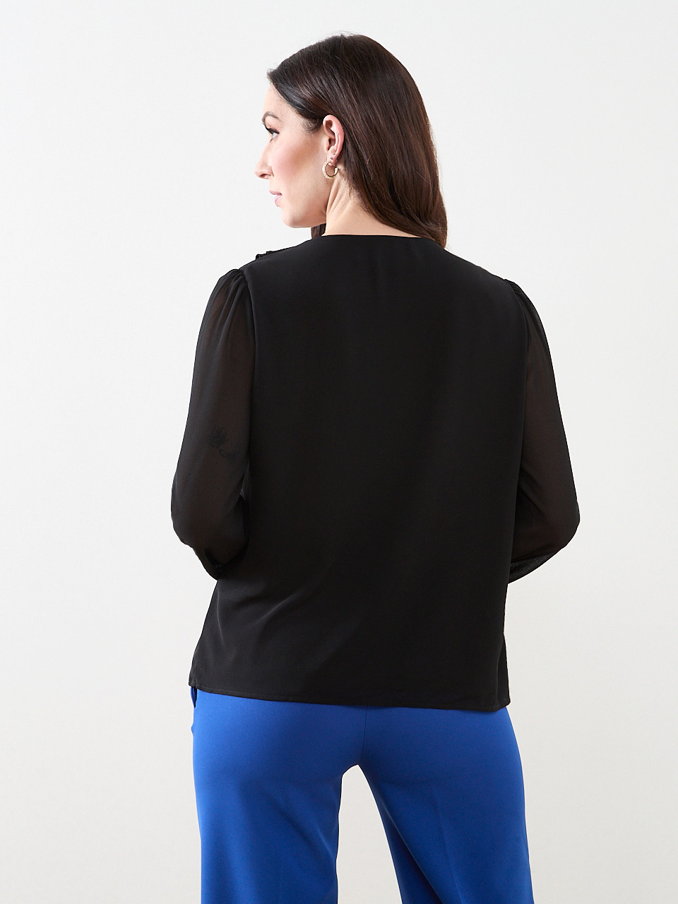 Long Sleeve Ruffle Front Blouse