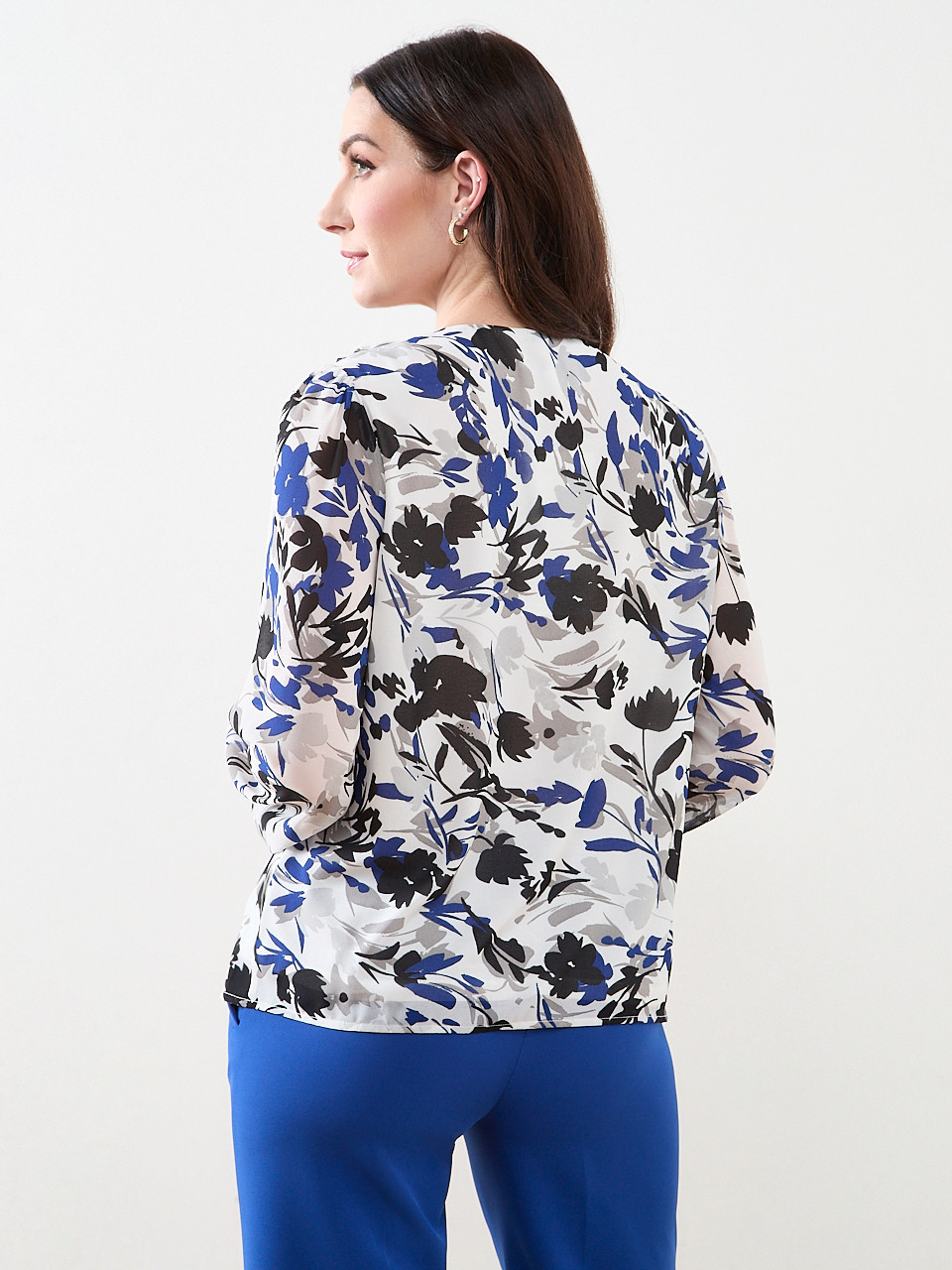 Long Sleeve Ruffle-Front Blouse