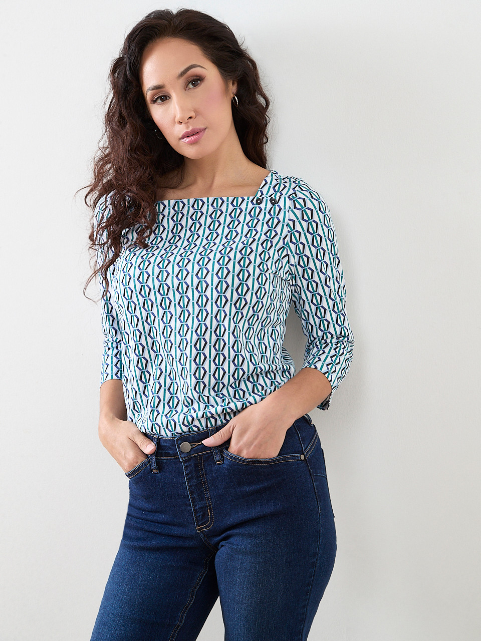 Petite 3/4 Sleeve Square Neck Tee