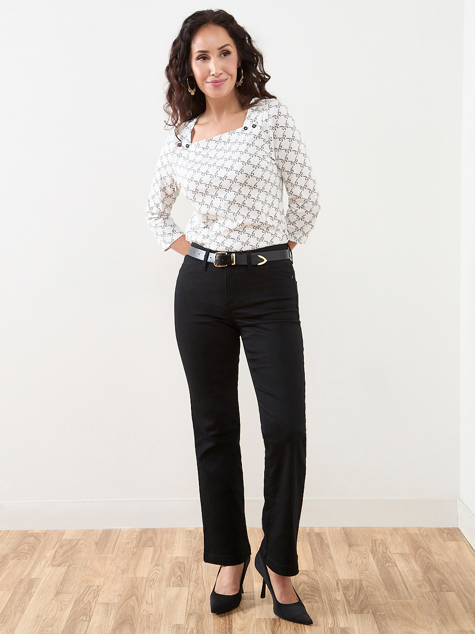 Petite 3/4 Sleeve Square-Neck Tee