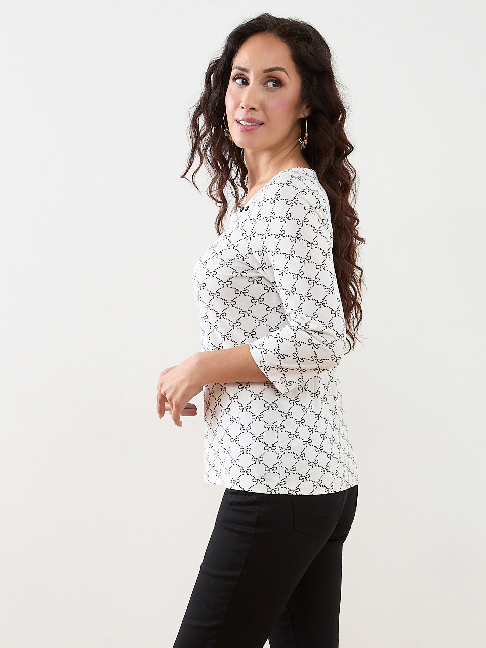 Petite 3/4 Sleeve Square-Neck Tee