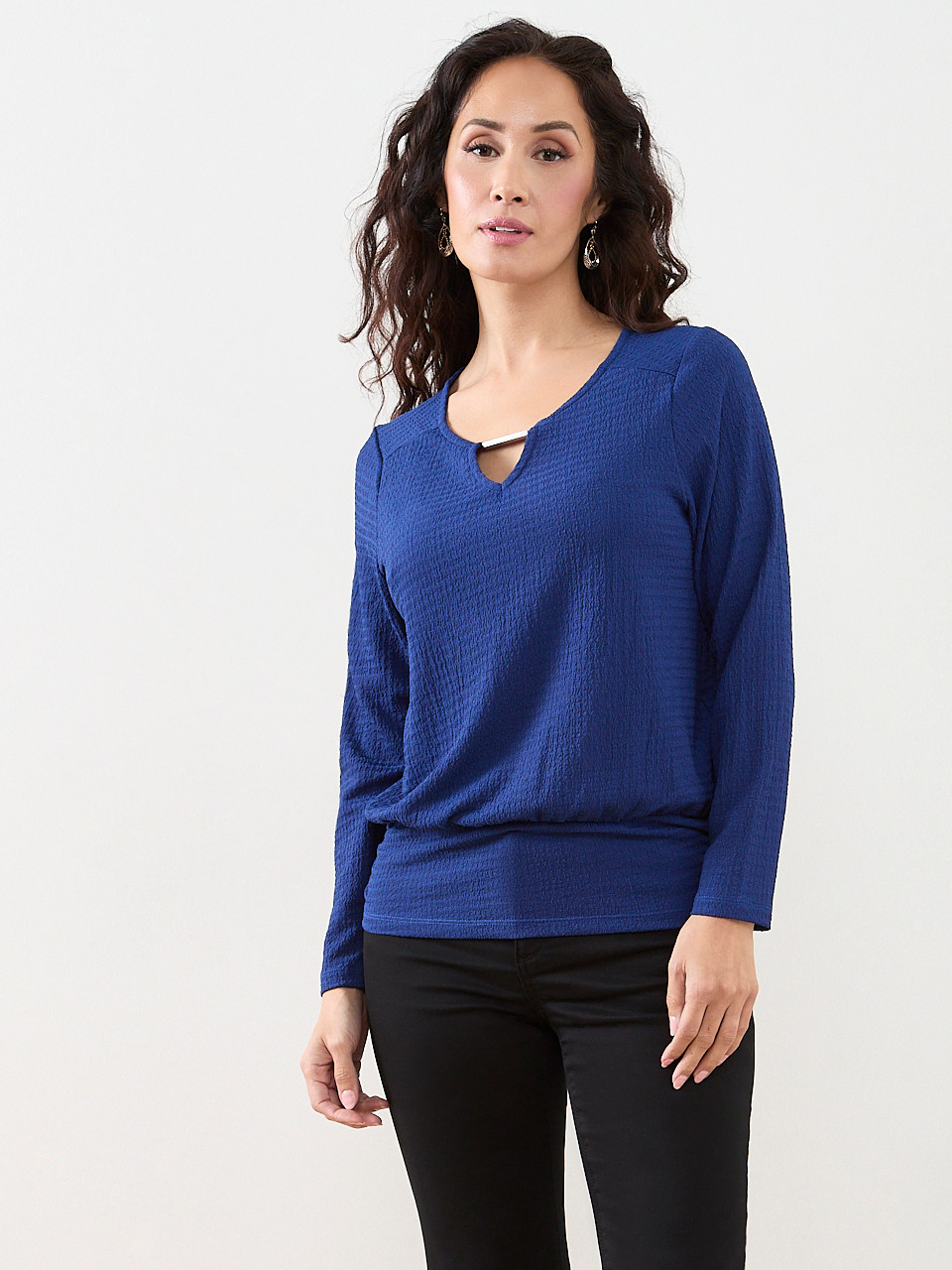 Petite 3/4 Sleeve Top with Hardware Detail