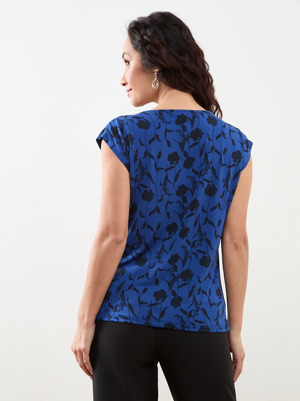 Petite Cap Sleeve Cowl-Neck Top
