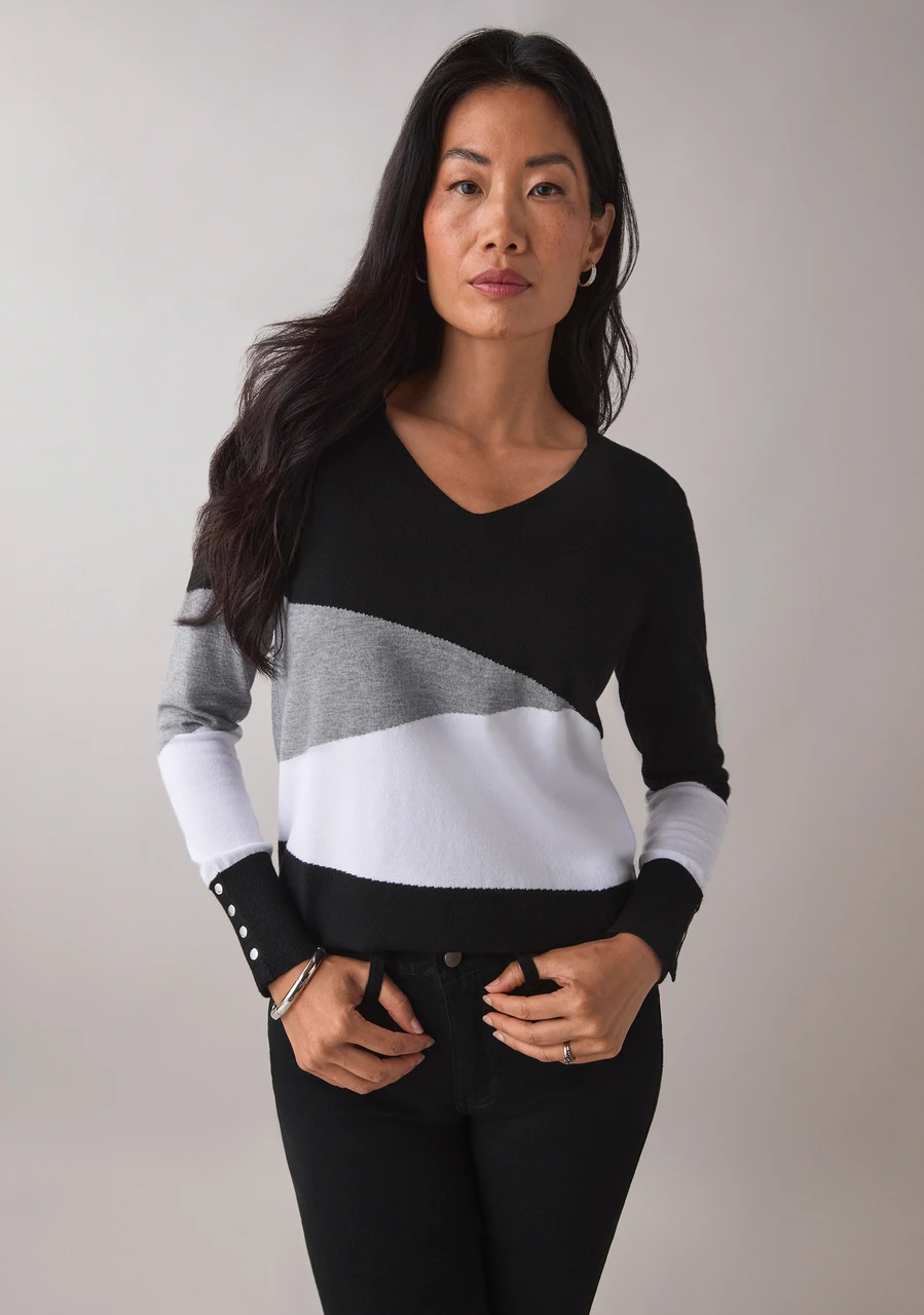 Petite Colourblock V-Neck Pullover