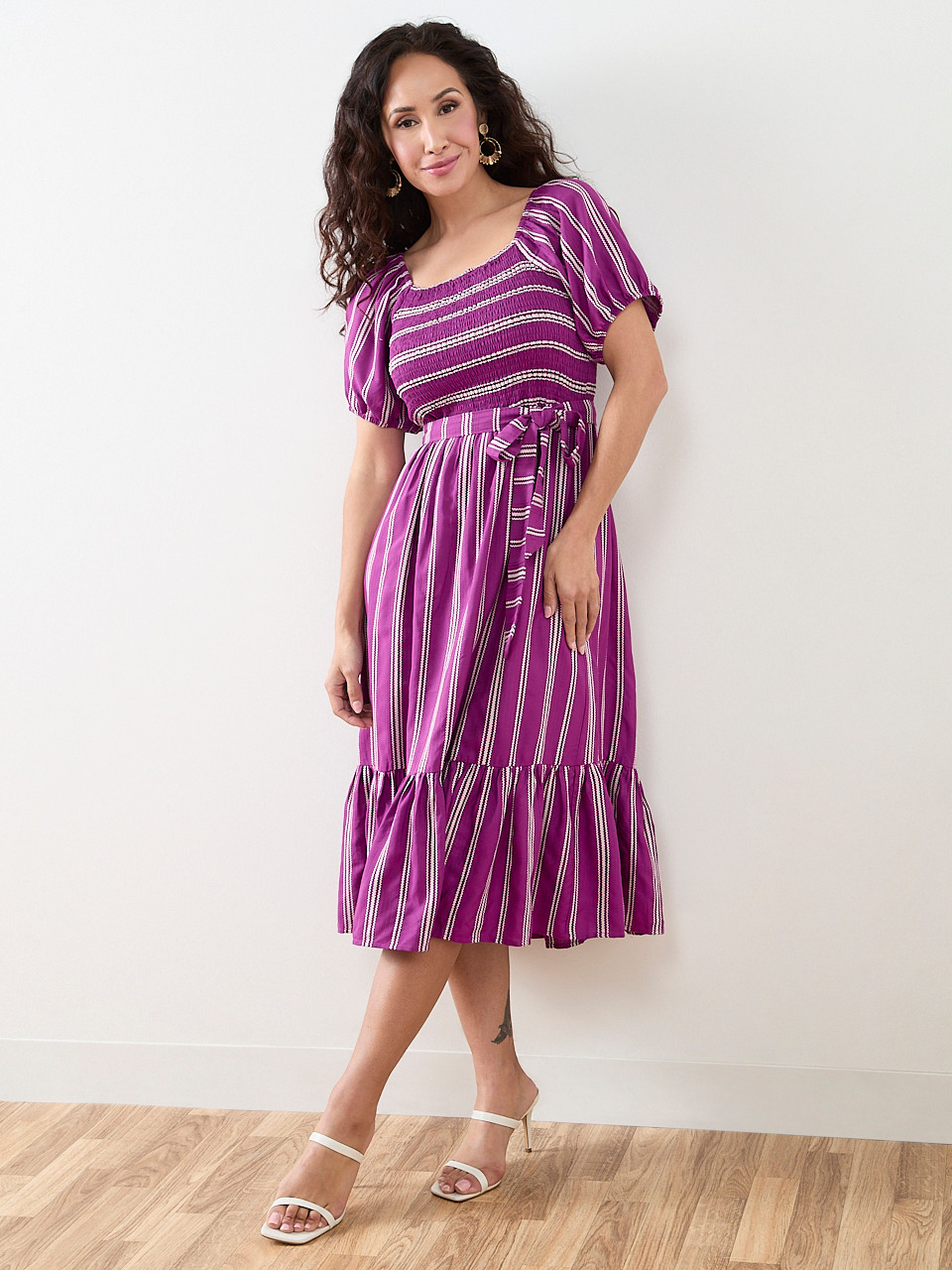 Petite Cotton Striped Midi Dress