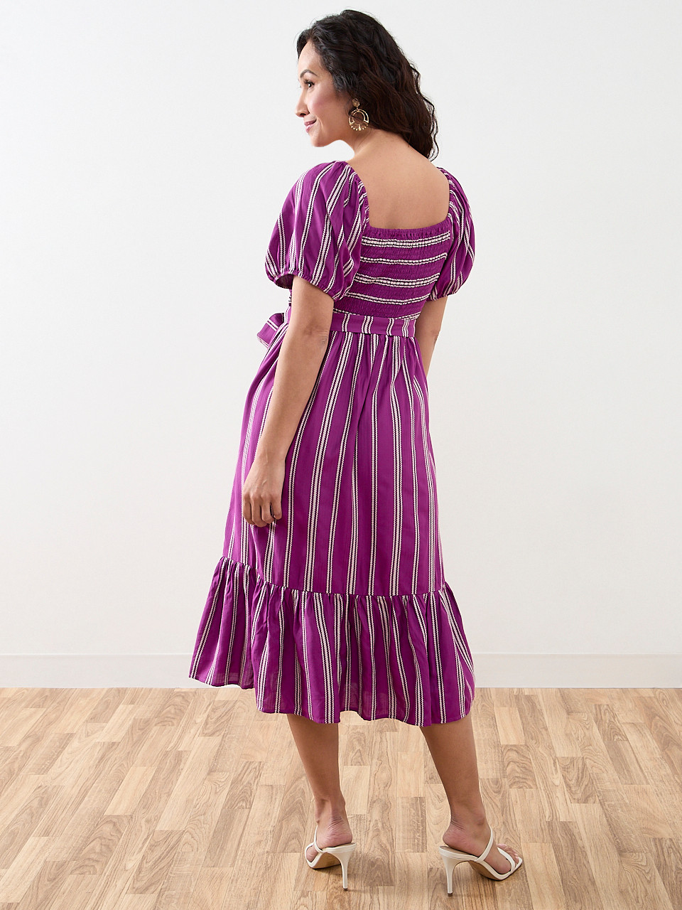 Petite Cotton Striped Midi Dress