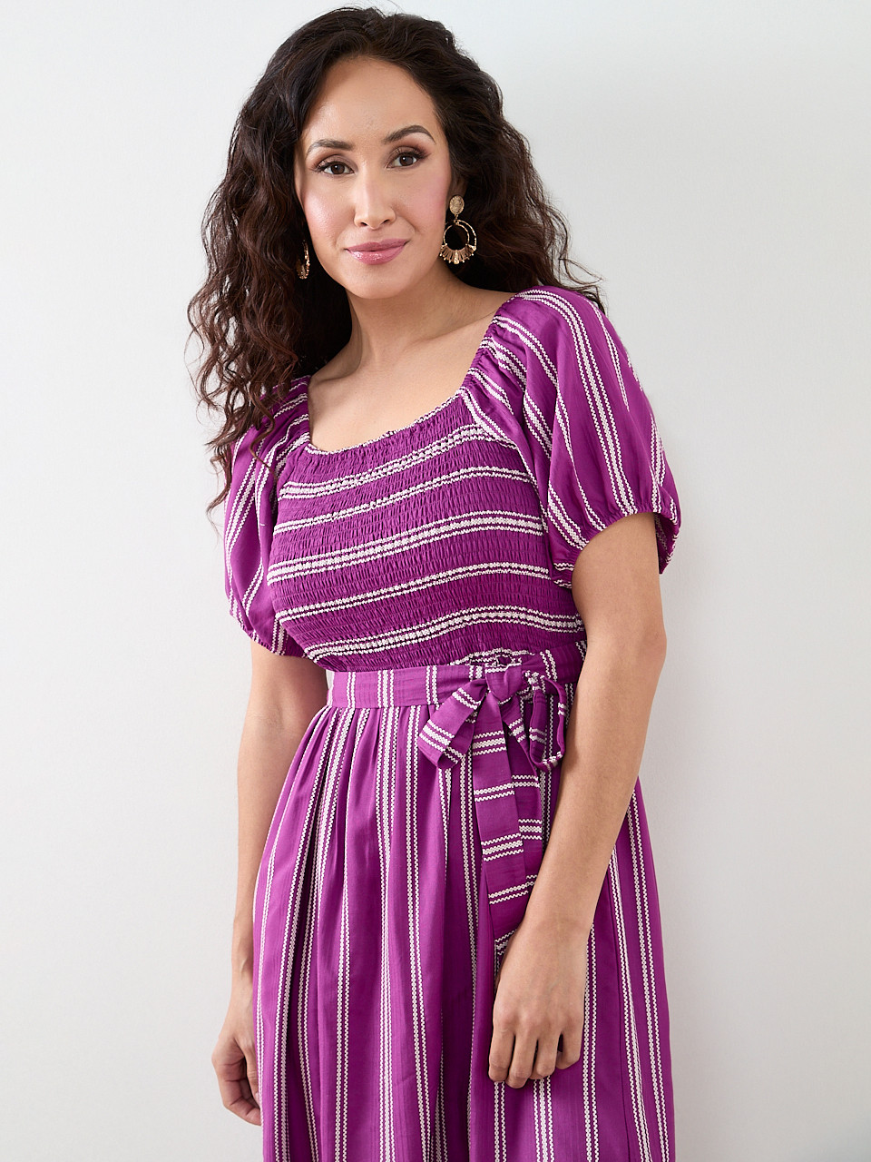 Petite Cotton Striped Midi Dress