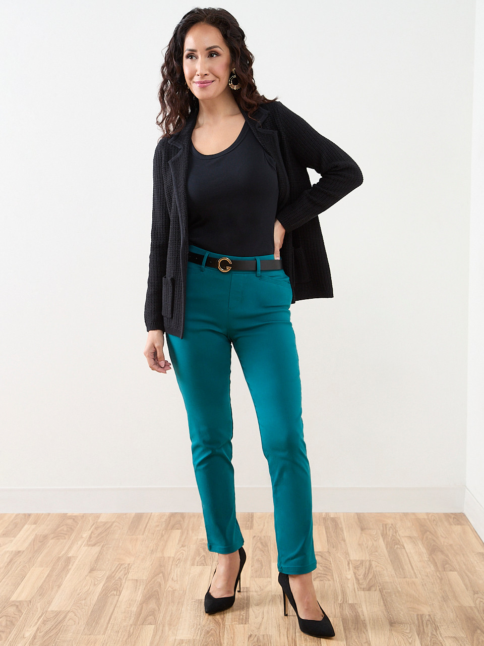 Petite Emily Micro-Twill Peacock Slim Leg Pant