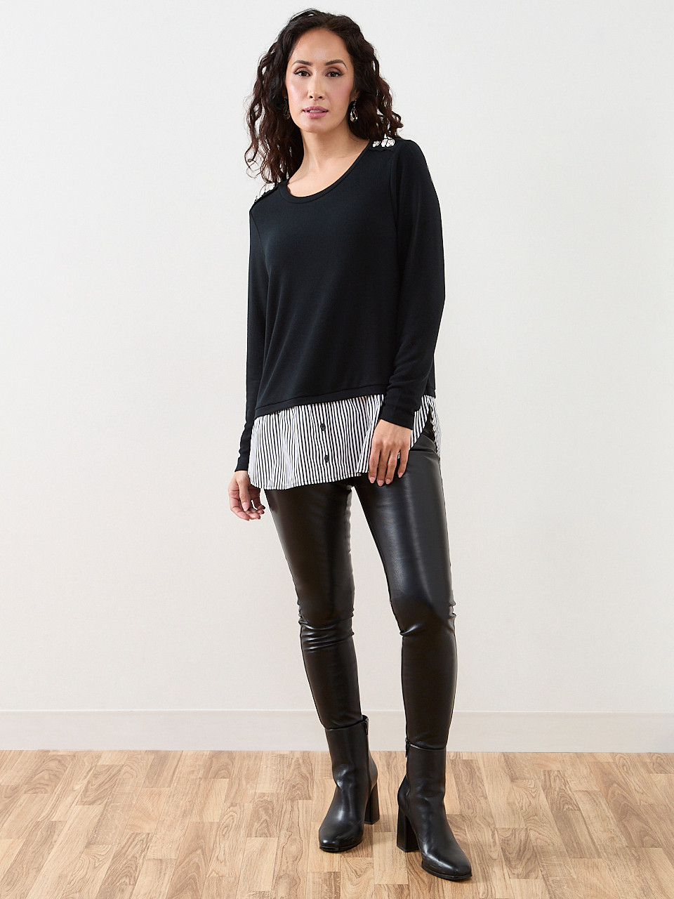 Petite Long Sleeve Knit Fooler Top