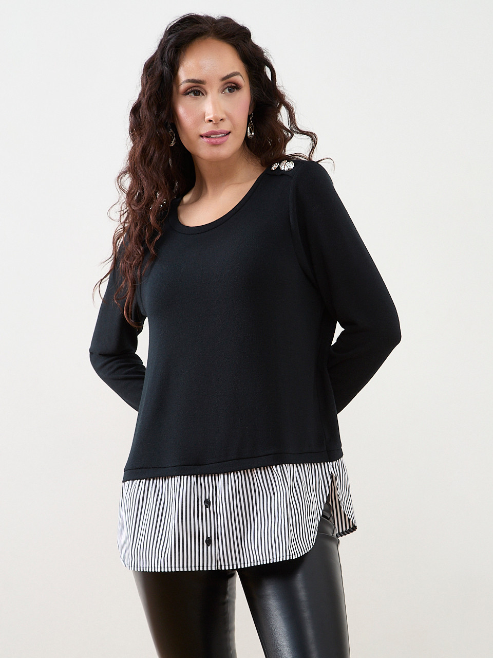 Petite Long Sleeve Knit Fooler Top