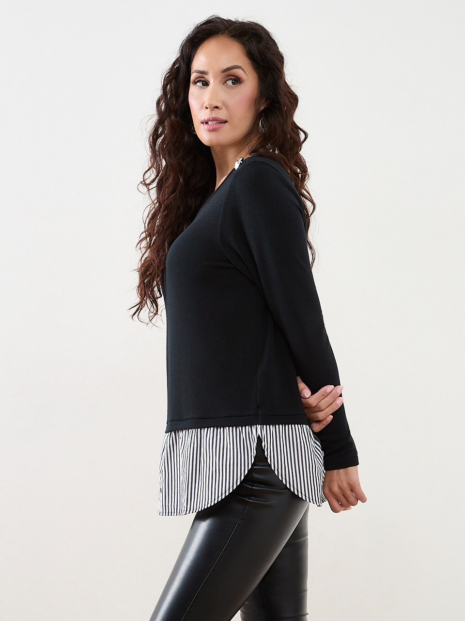 Petite Long Sleeve Knit Fooler Top