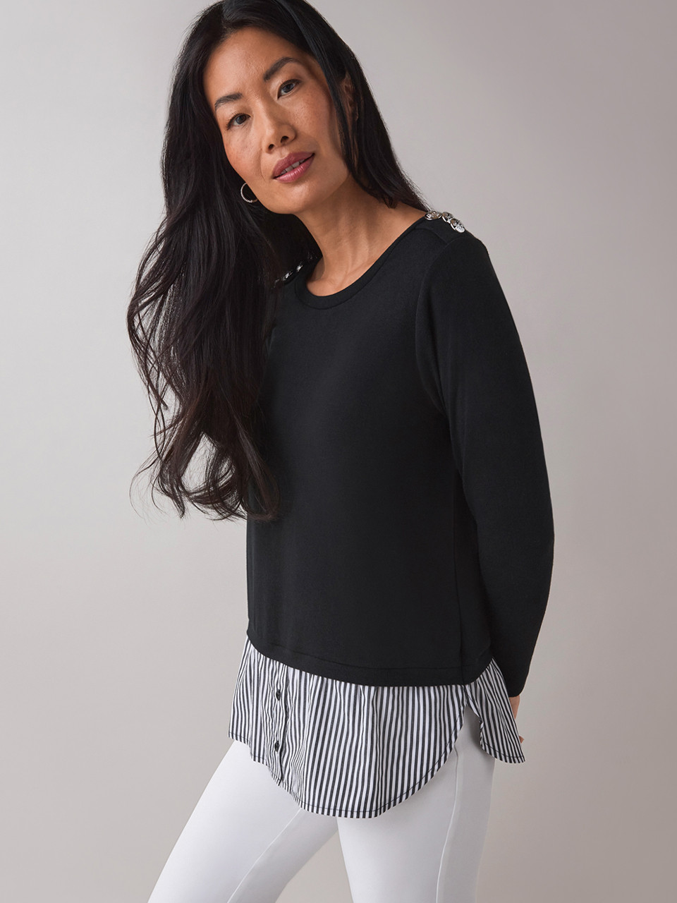 Petite Long Sleeve Knit Fooler Top