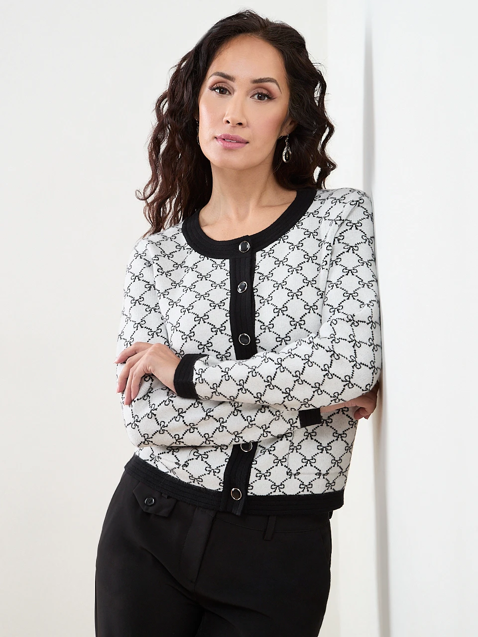 Petite Long Sleeve Patterned Button Cardigan