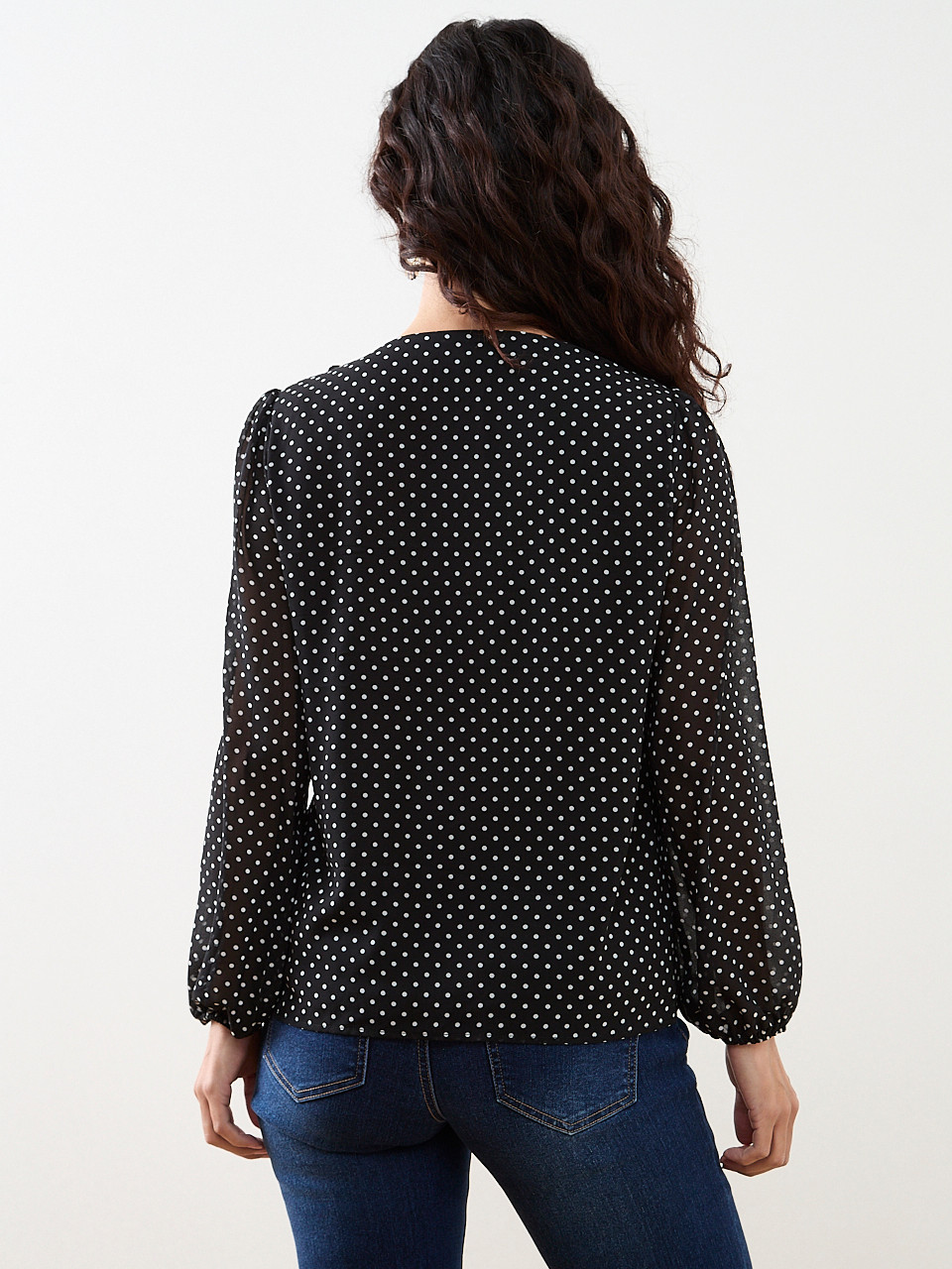 Petite Long Sleeve Ruffle Front Blouse