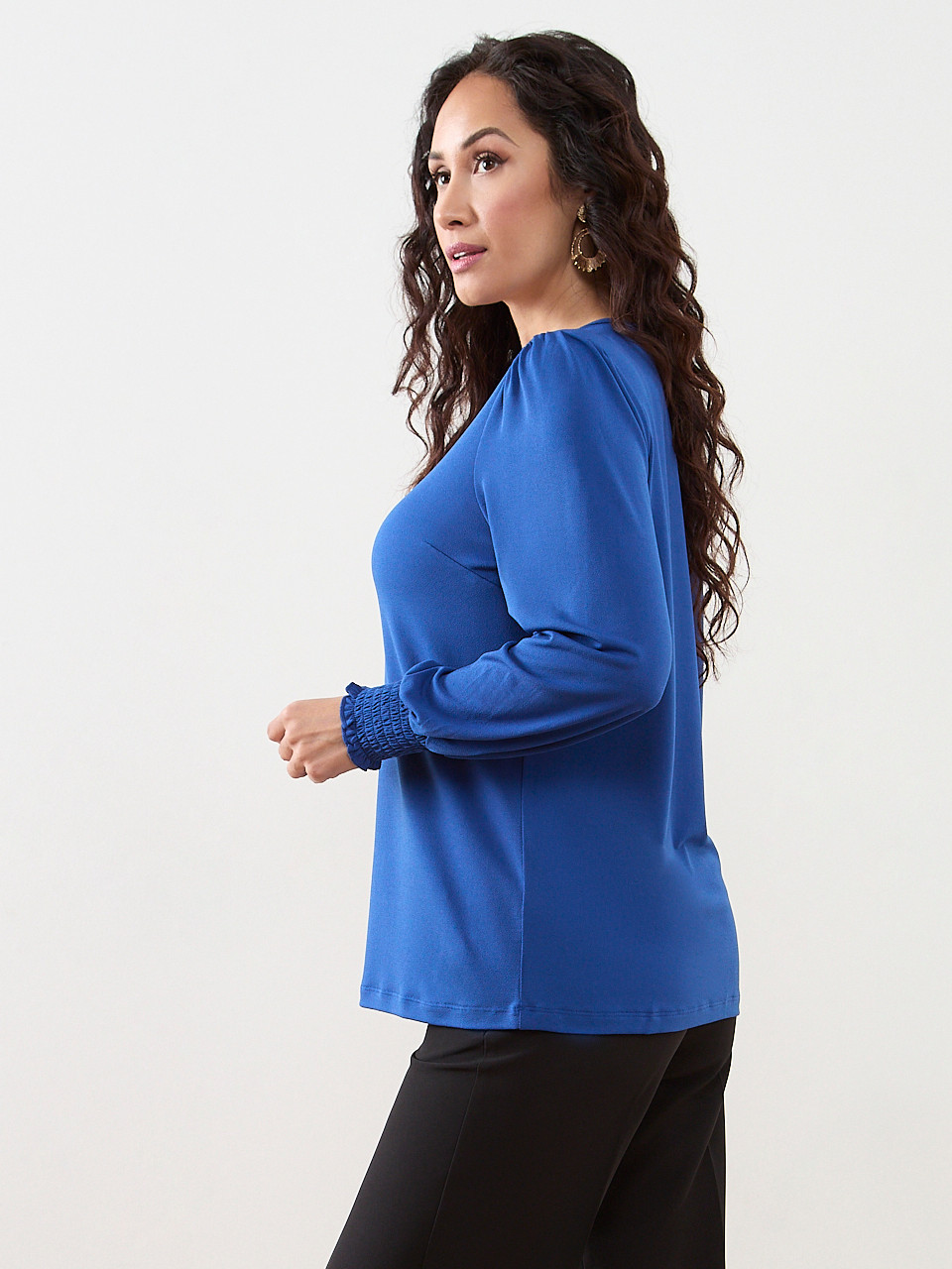 Petite Long Sleeve Smocked Cuff Top