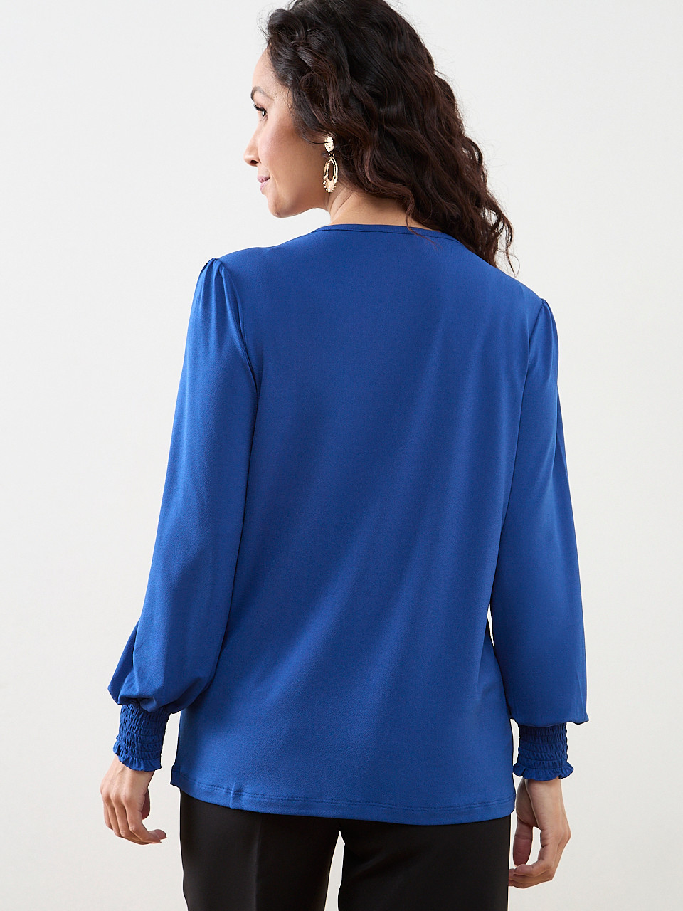 Petite Long Sleeve Smocked Cuff Top