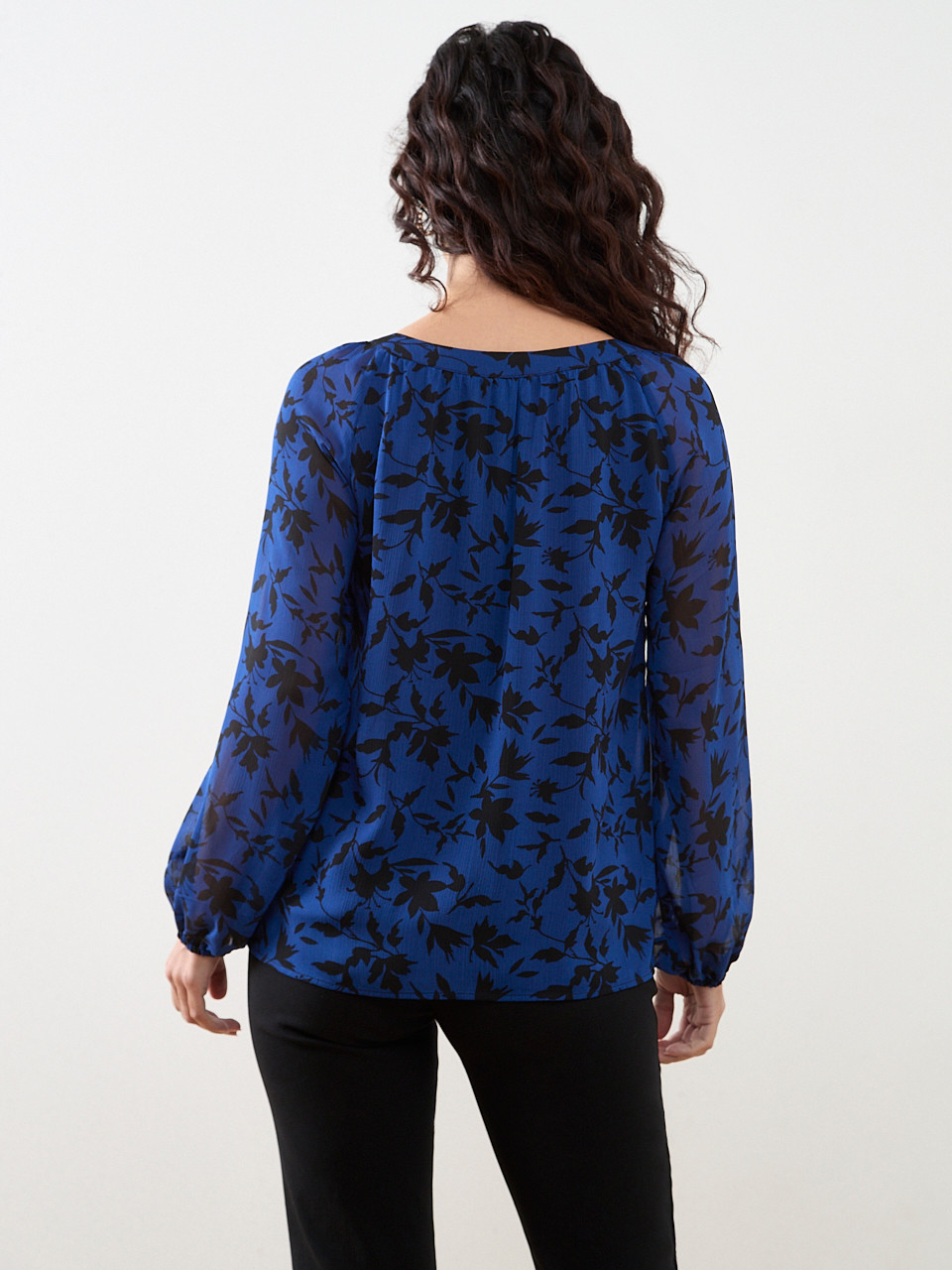 Petite Long Sleeved Round Neck Chiffon Blouse