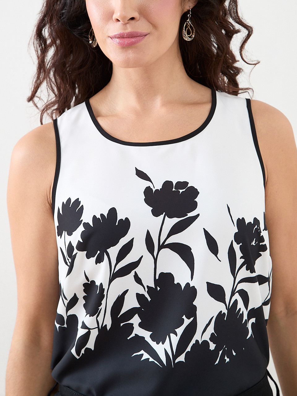 Petite Mixed Media Print Sleeveless Blouse