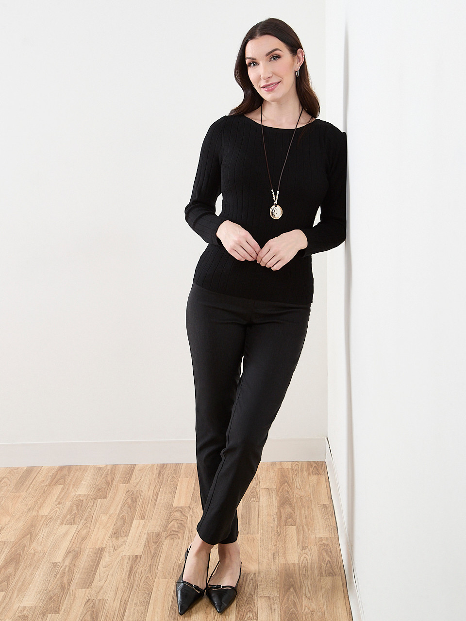Ribbed Boatneck Pullover Sweater