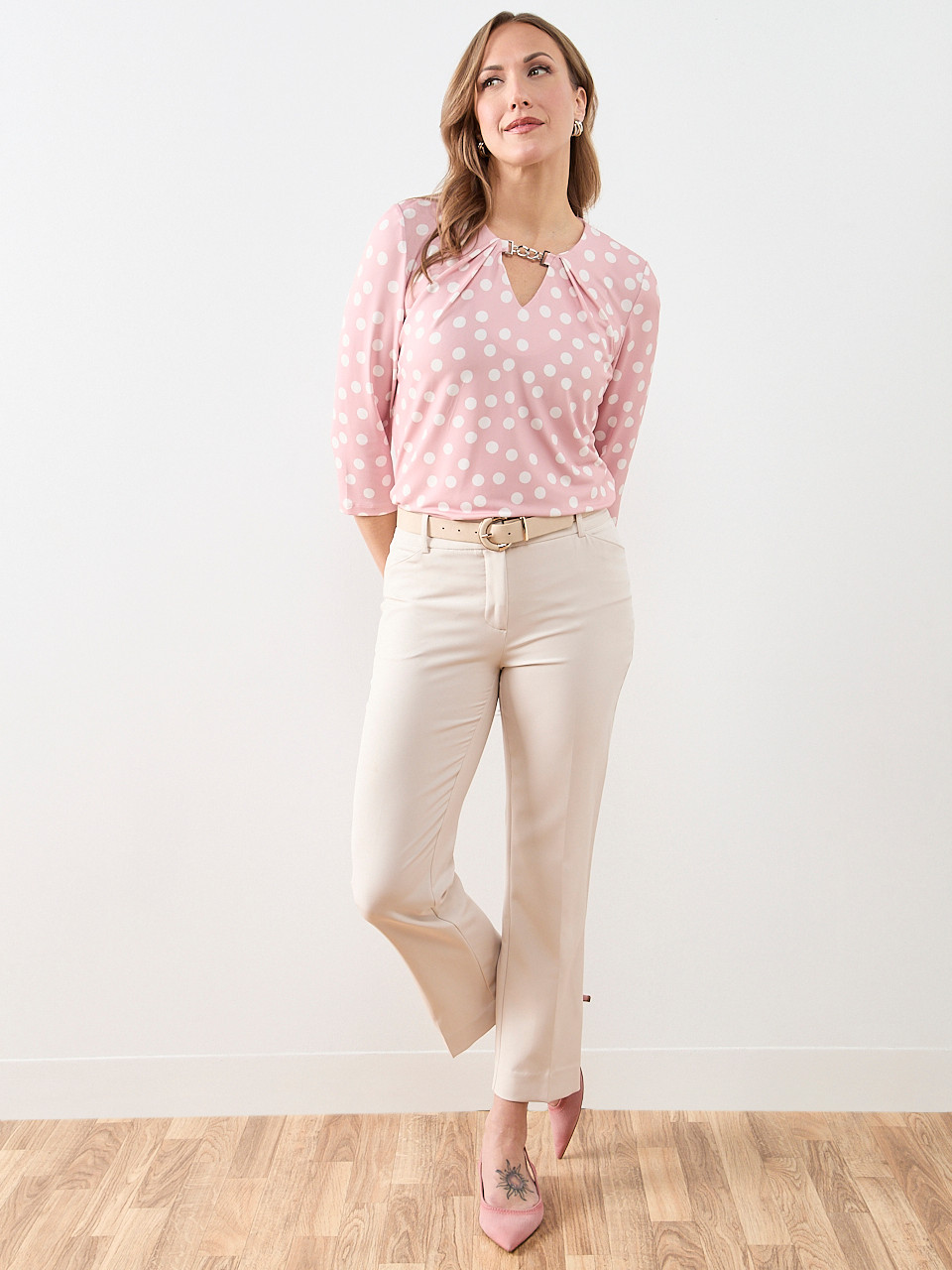 3/4 Sleeve Round Neck Hardware Top