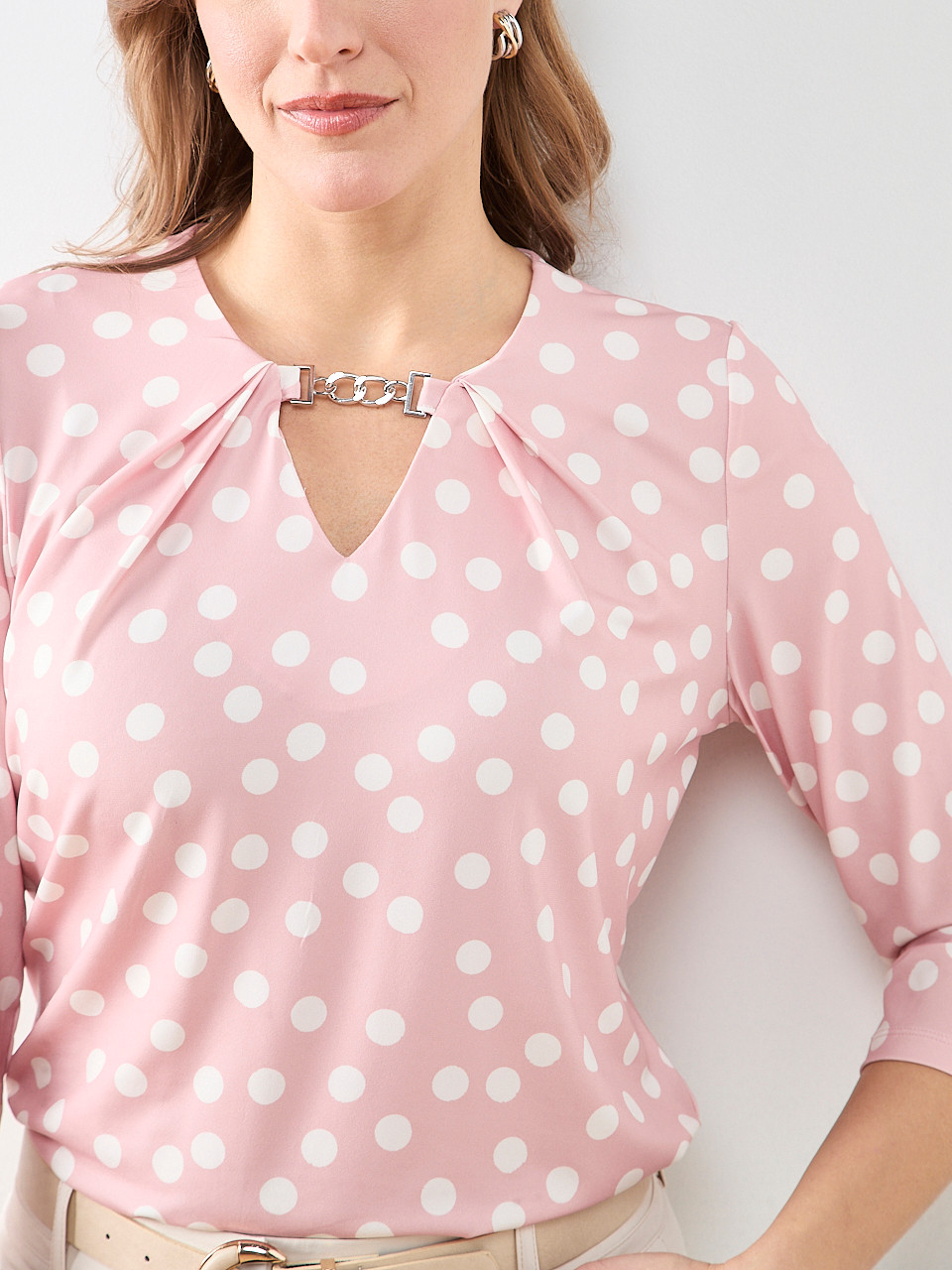 3/4 Sleeve Round Neck Hardware Top