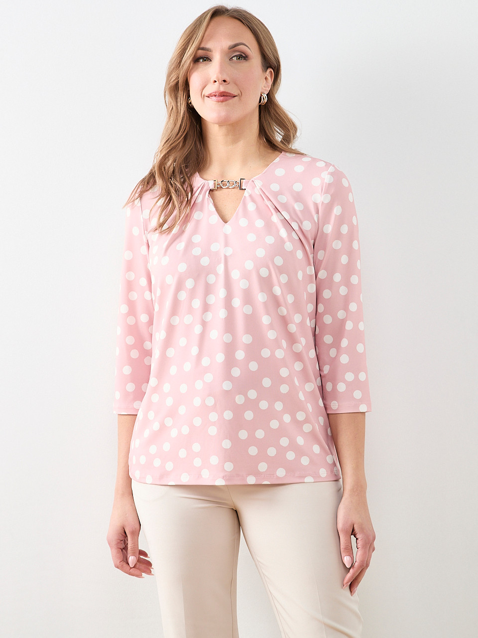 3/4 Sleeve Round Neck Hardware Top