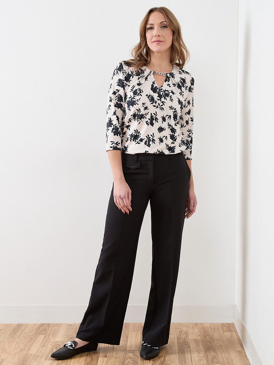 3/4 Sleeve Top with Neck Hardware