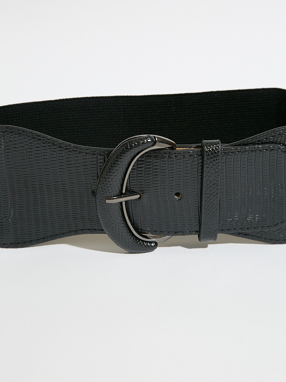 Black Wide Croco Stretch Belt