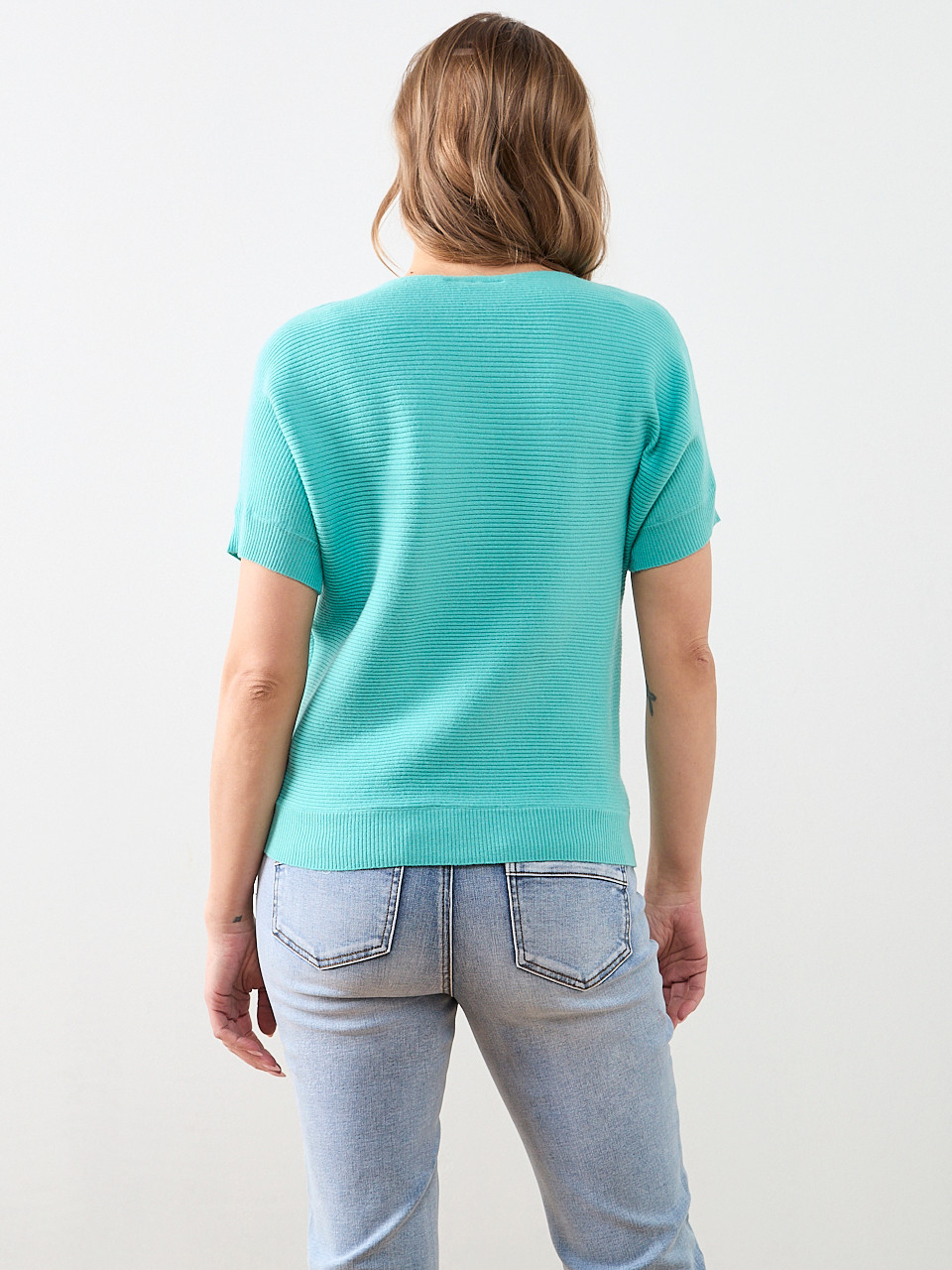 Short Sleeve Boat Neck Rib Sweater