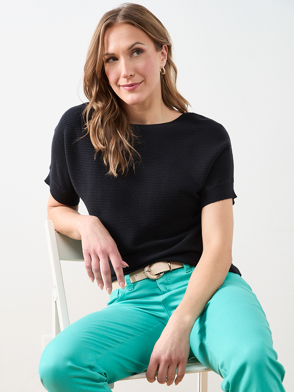 Short Sleeve Boatneck Rib Sweater