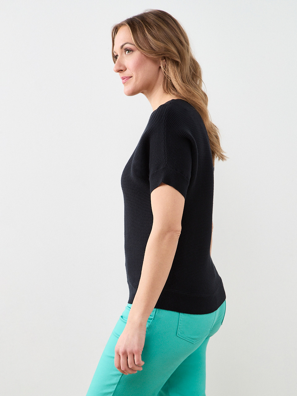 Short Sleeve Boatneck Rib Sweater