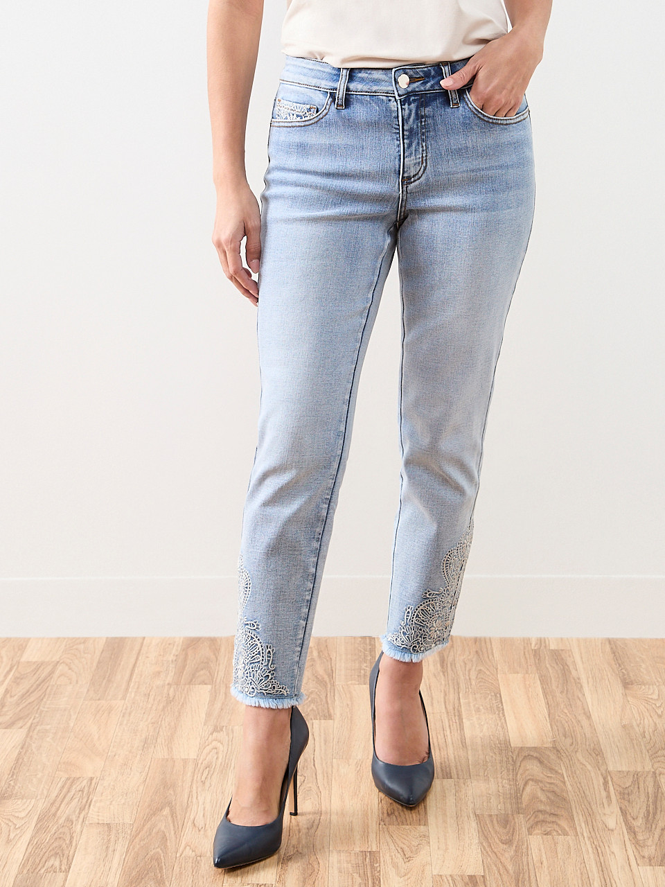 Lilly Embroidered Slim Leg Ankle Jean