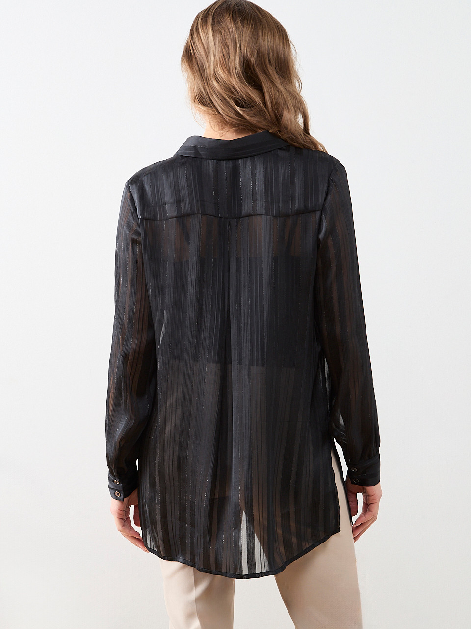 Long Sleeve Button Front Satin Tunic