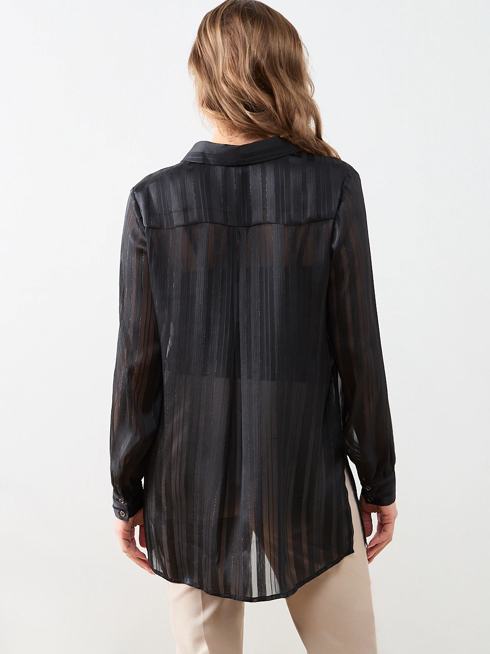 Long Sleeve Button Front Satin Tunic