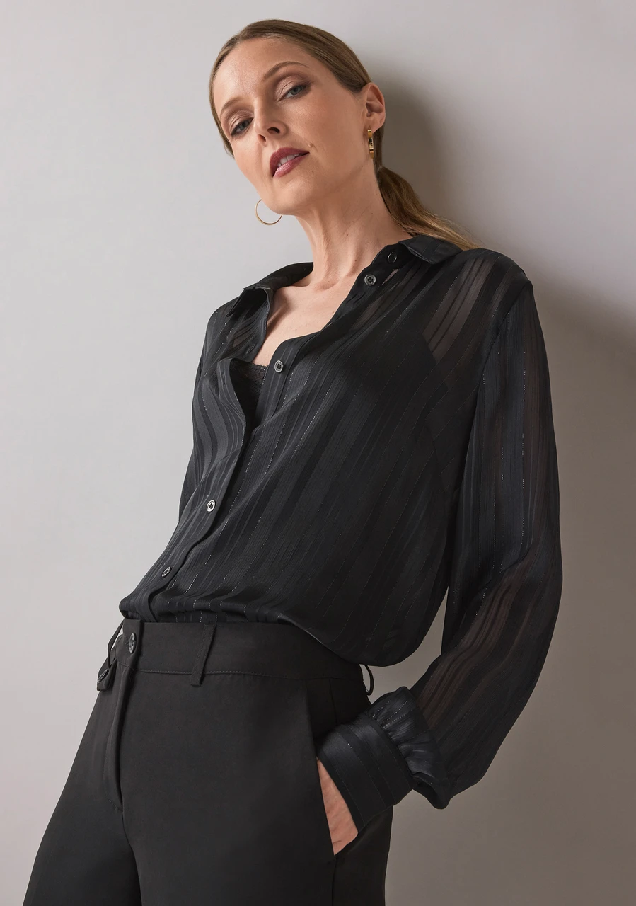 Long Sleeve Button Front Satin Tunic