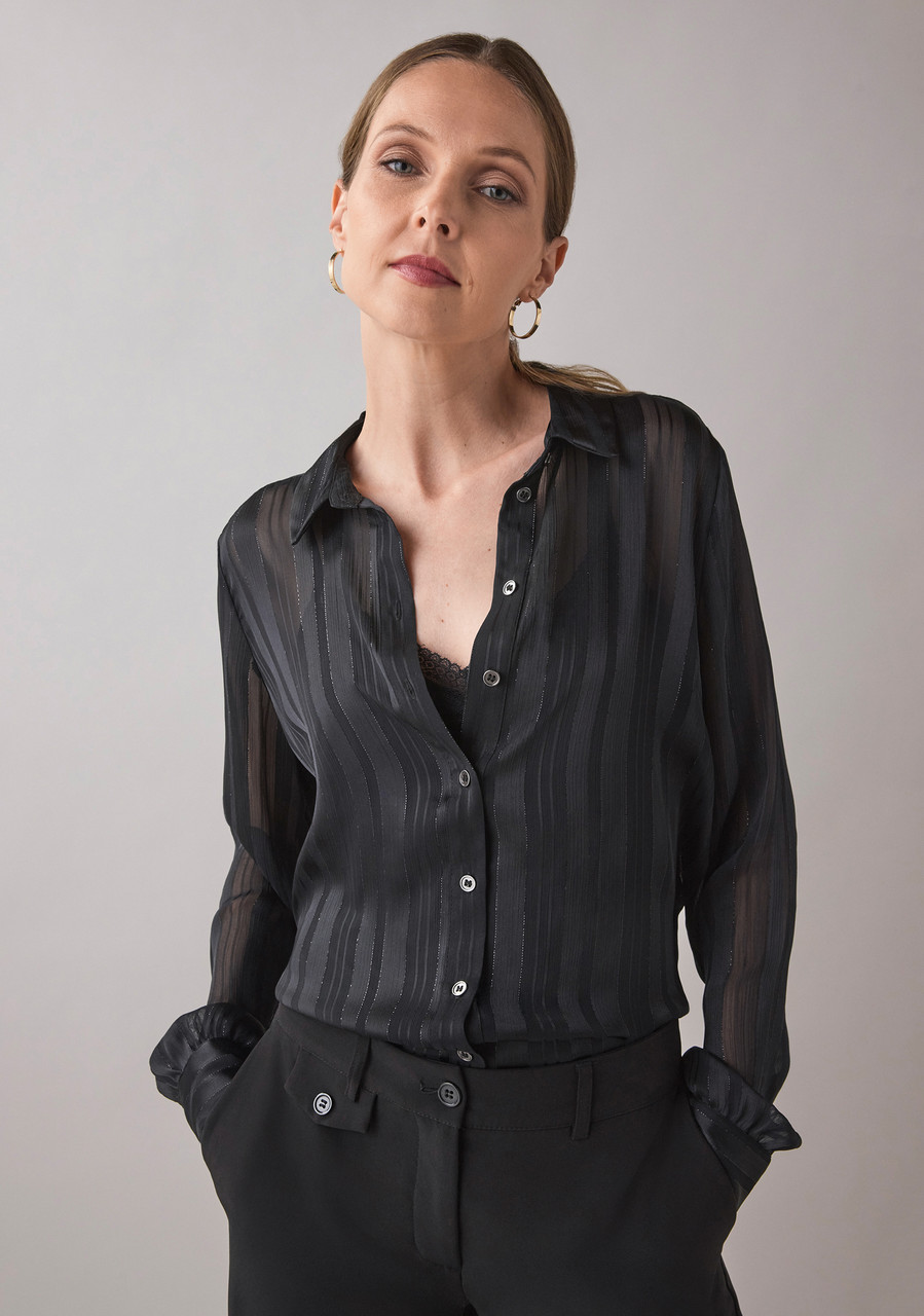 Long Sleeve Button Front Satin Tunic