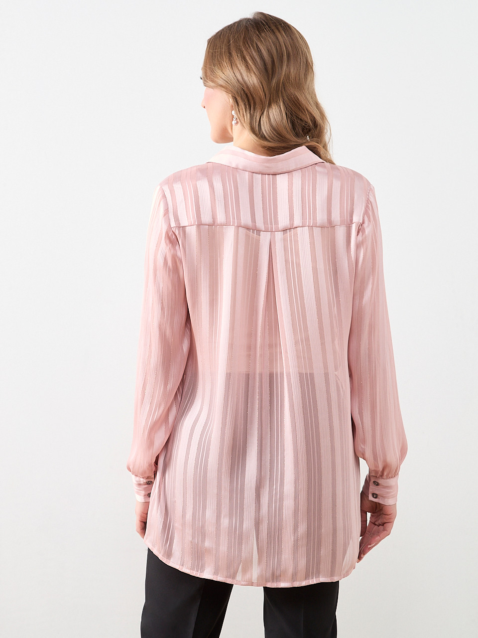 Long Sleeve Button-Front Satin Tunic