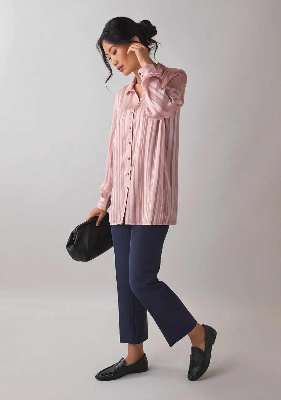 Long Sleeve Button-Front Satin Tunic