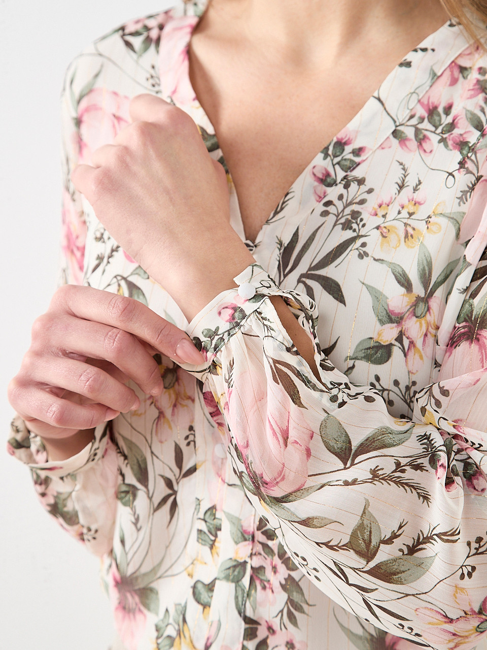 Long Sleeve V-Neck Button Blouse