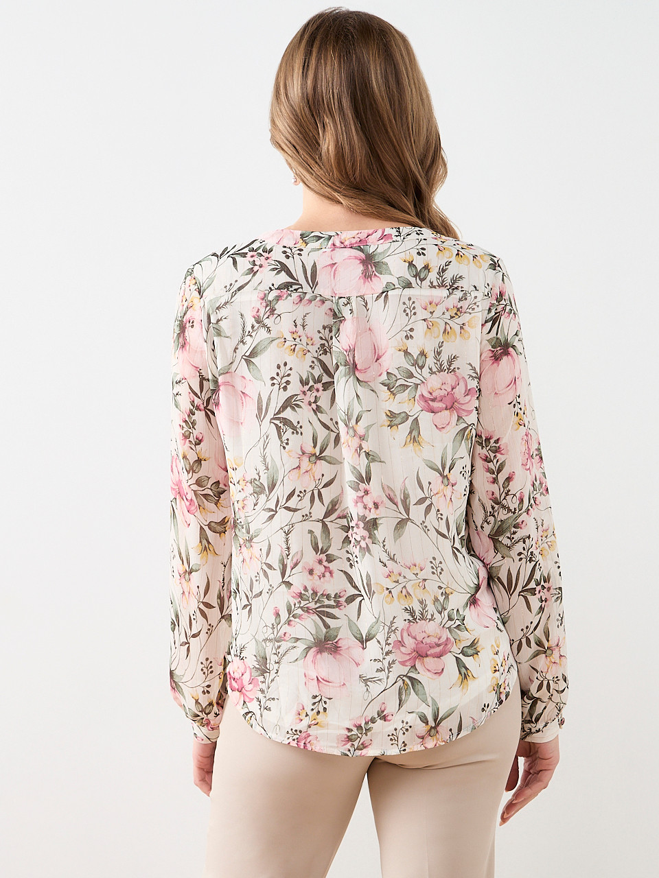 Long Sleeve V-Neck Button Blouse