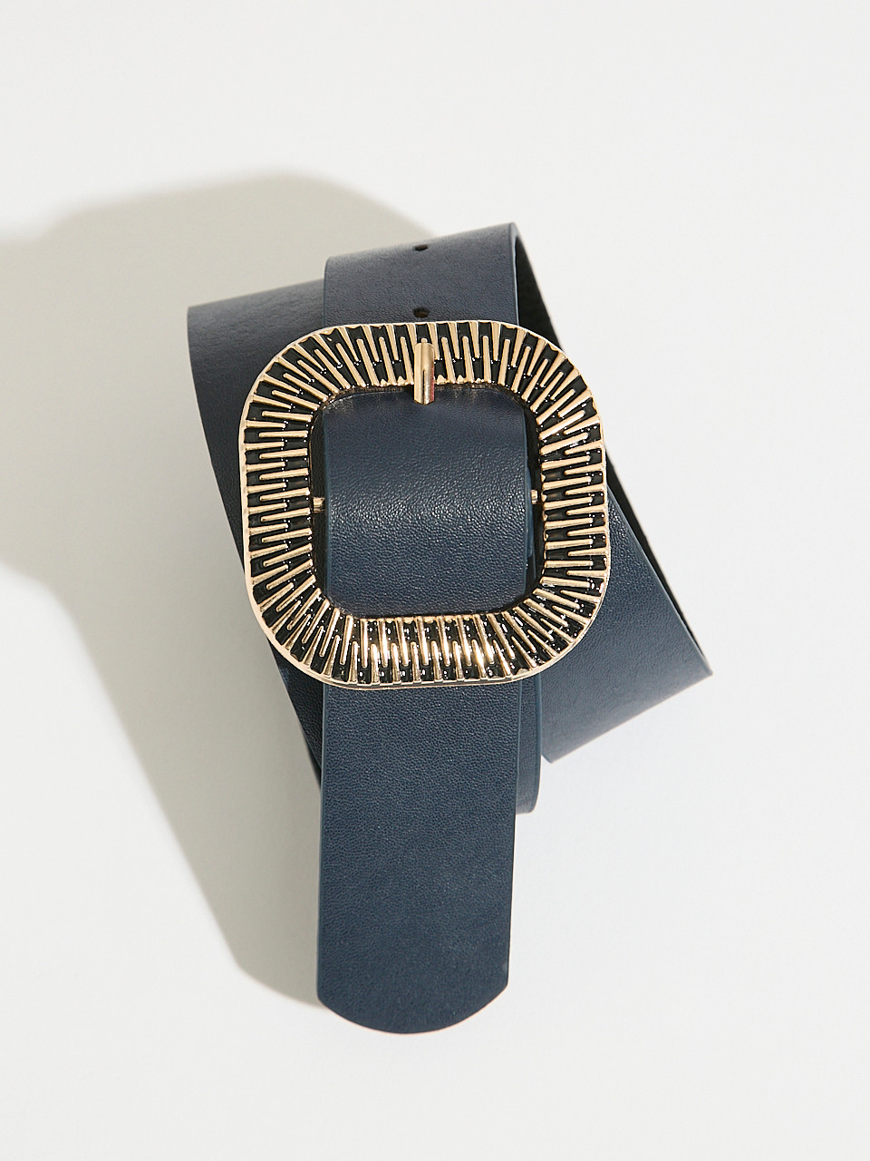 Navy Textured Buckle Pant Belt