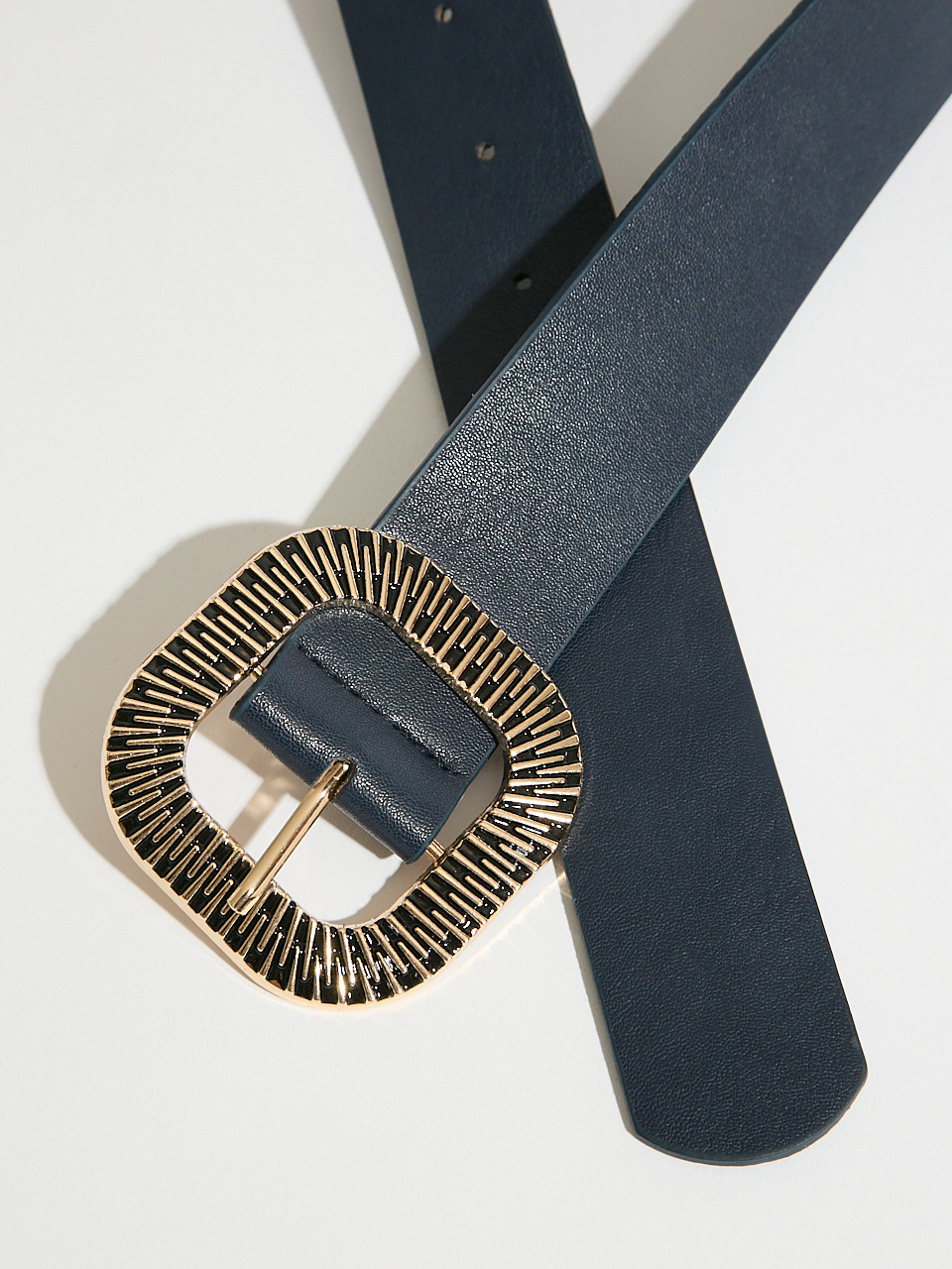 Navy Textured Buckle Pant Belt